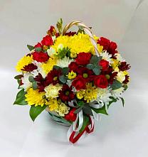 Цветочная композиция из Хризантемы и Розы в корзине в Самарском